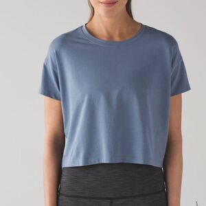 Lululemon Blue Cates Crop Top Tee Short Sleeve 12 Women